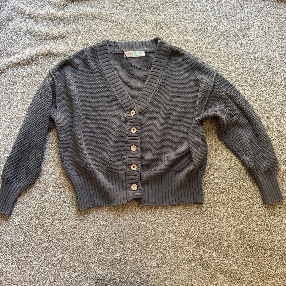 Free People FP Beach Hailee  Knit Button Cardigan Charcoal Gray Sweater Size M